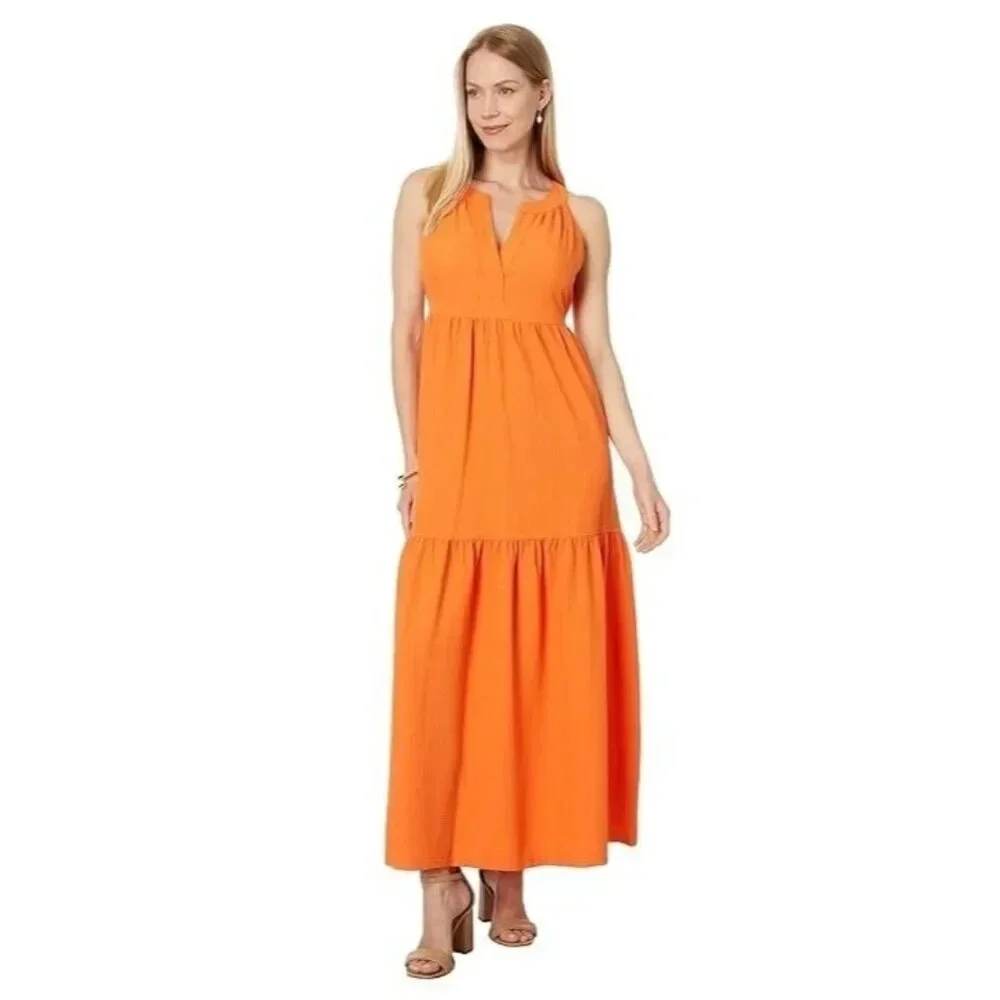 calvin klein orange maxi dress Calvin Klein Women White Orange Floral Flutter Sleeve Maxi Dress Size 14W